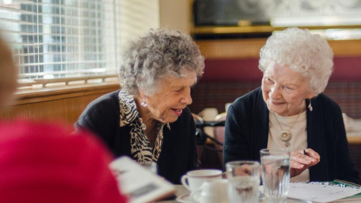 Lois Bowen, center, and Peggy Adkinson laugh during a lunch with high-school friends Oct. 5, 2016 at Five Columns Restaurant in Bellingham. They graduated from Bellingham High School in 1942.