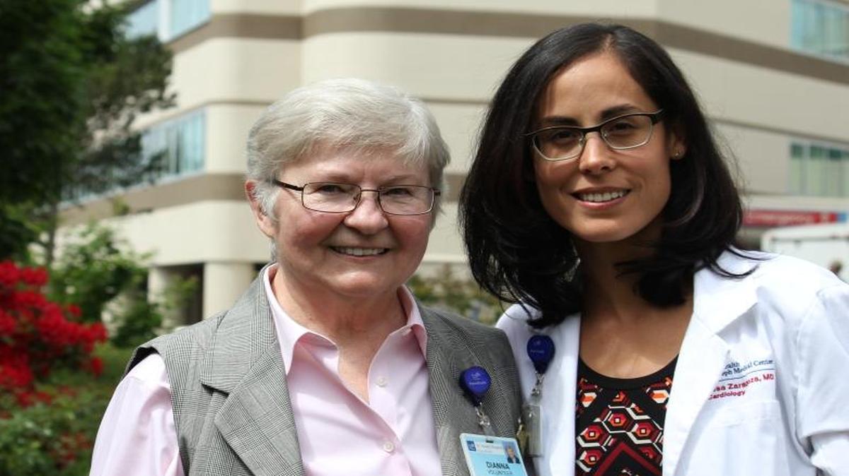 As a board member of the Bellingham chapter of Mended Hearts, Dianna Konrad, left, works closely with PeaceHealth cardiovascular physicians, including Dr. Elisa Zaragoza-Macias.