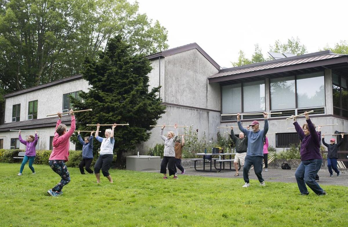 Bonnie Dean Goss teaches a longevity stick class at Bellingham Senior Activity Center.