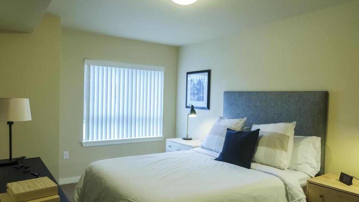 A sample bedroom in one of the units from Affinity at Bellingham senior living facility on Telegraph Road.