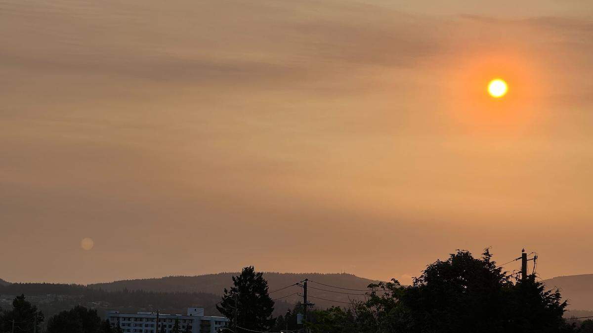A view north from downtown Bellingham early Thursday morning revealed skies made hazy from a nearby wildfire.
