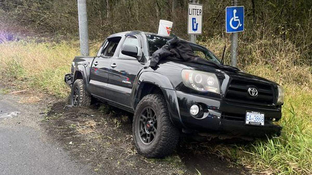 A pickup truck that reportedly was taken over during a carjacking and driven through the U.S./Canadian border at Blaine, leading to a high-speed pursuit along southbound Interstate 5 through Whatcom County on Thursday, Dec. 12.
