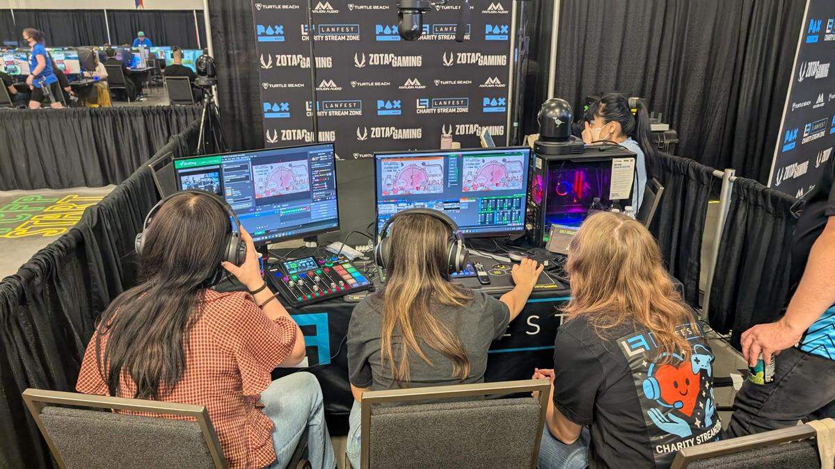 Nooksack Valley School District students (from left) Lelani Daniels, Jacqueline Rodrigues-Mendoza, and Phoebe Hunt, got firsthand experience during a visit to PAX West earlier in late-August and early September 2025. They helped raise more than $10,000 while managing the tabletop gameplay livestream.