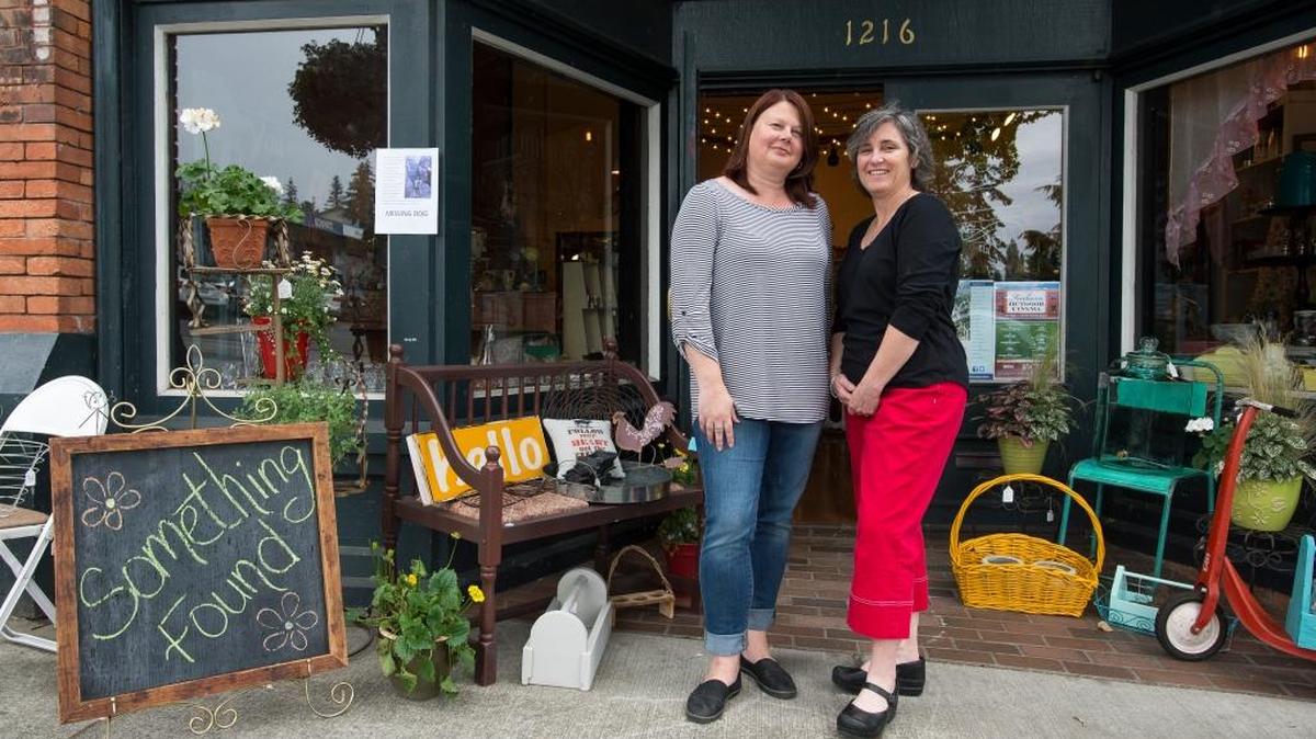 Jamie Schwindt, left, and Helene Fellows, in front of their new Fairhaven vintage store Something Found on Wednesday, June 8. The store focuses on household items and jewelry.