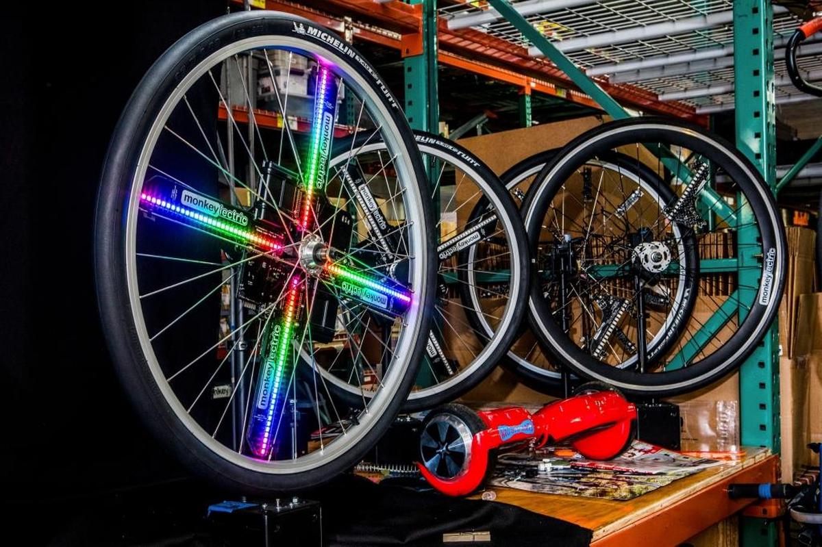 Monkeylectric’s lights are made to be seen from the side and when spun display a variety of designs, from rainbows and hearts to a skull and crossbones; the decade-old firm is now doing $1 million in annual sales.
