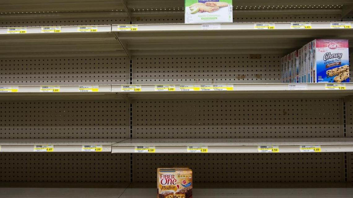 Sparsely stocks shelves are shown at Dodson’s IGA Market on Wednesday, Dec. 7 near Nugents Corner between Everson and Deming.