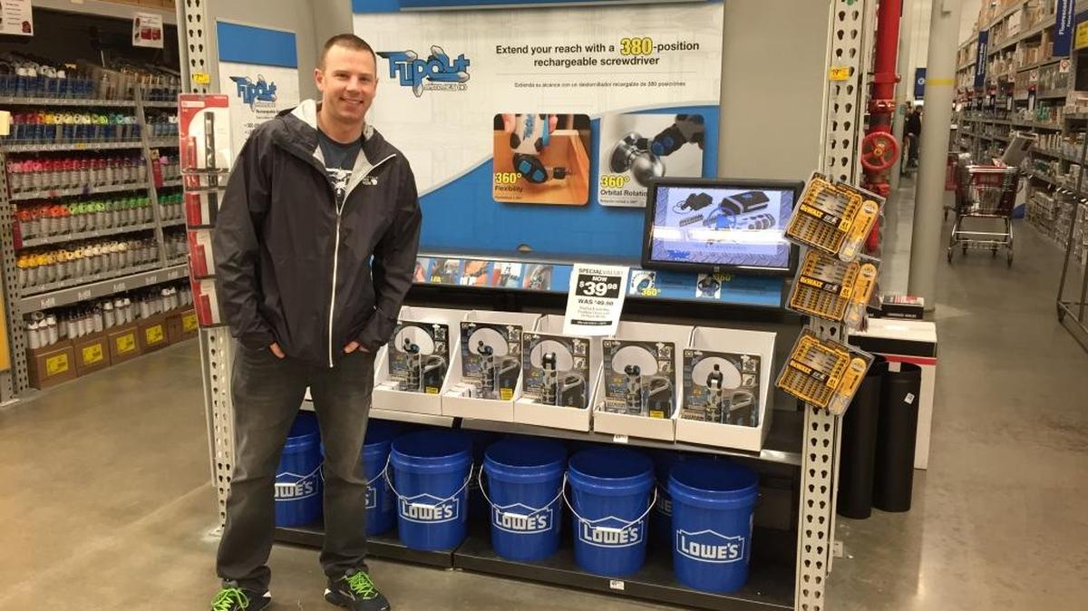 Inventor Joel Townsen of Bellingham checks out a display of this Flipout Screwdrivers at Lowe’s.