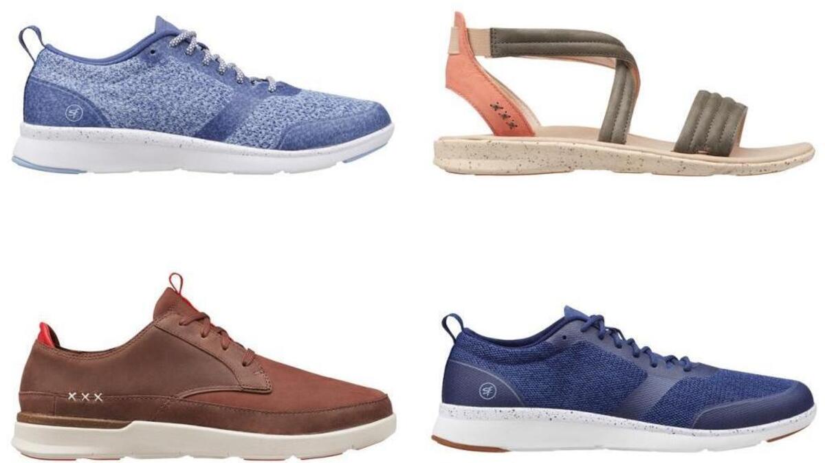 Superfeet, an employee-owned company in Ferndale, is introducing its first line of men’s and women’s shoes. Clockwise from upper left: women’s Linden, women’s Verde, men’s Stuart, and men’s Ross.