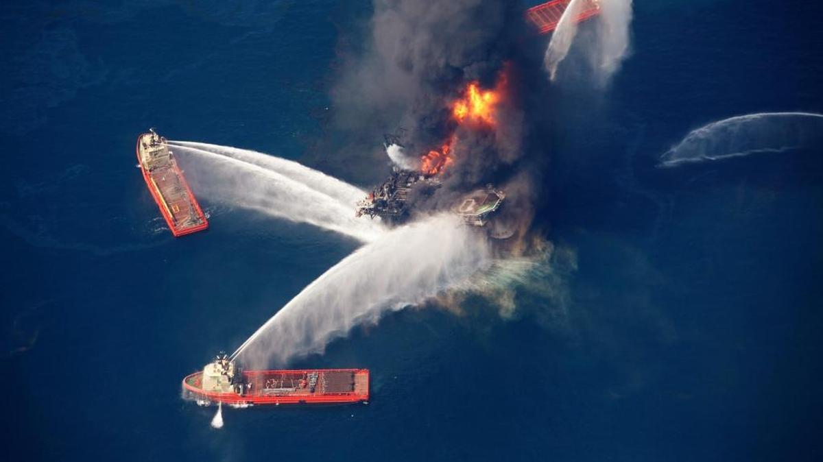 Deepwater Horizon oil rig burns April 21, 2010 in the Gulf of Mexico following an explosion that killed 11 workers and caused the worst offshore oil spill in the nation’s history.