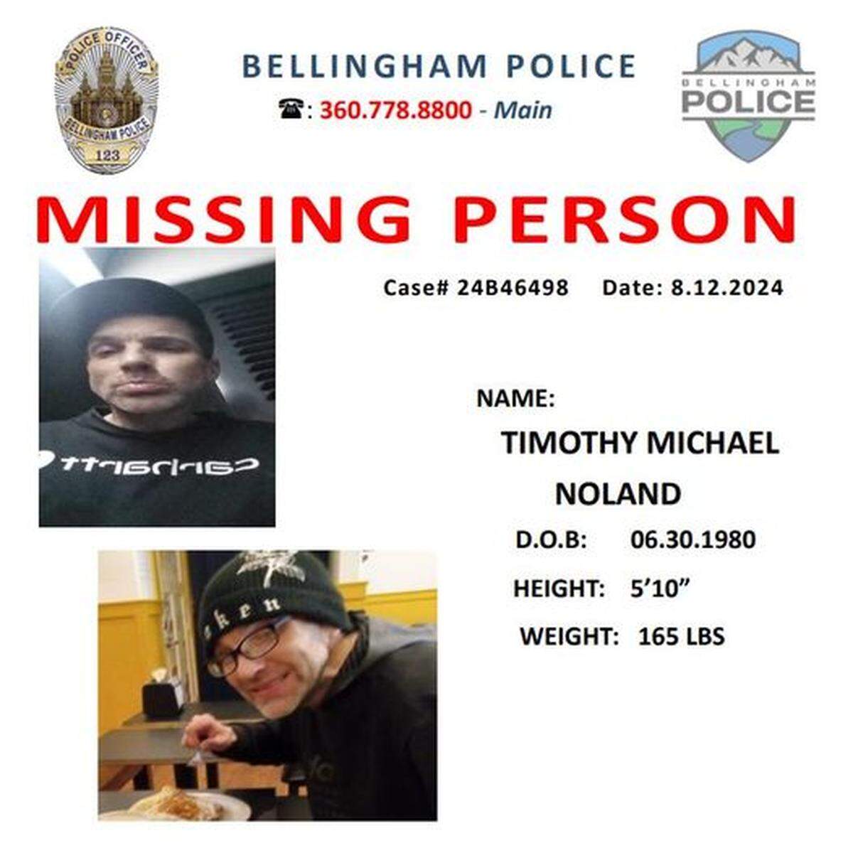 Missing person poster for Timothy Michael Noland
