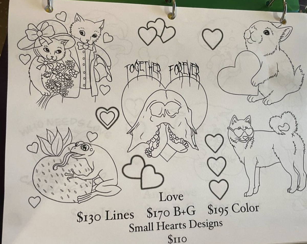 A flash sheet created by Naomi Burdick at Chameleon Ink tattoo shop in Bellingham.