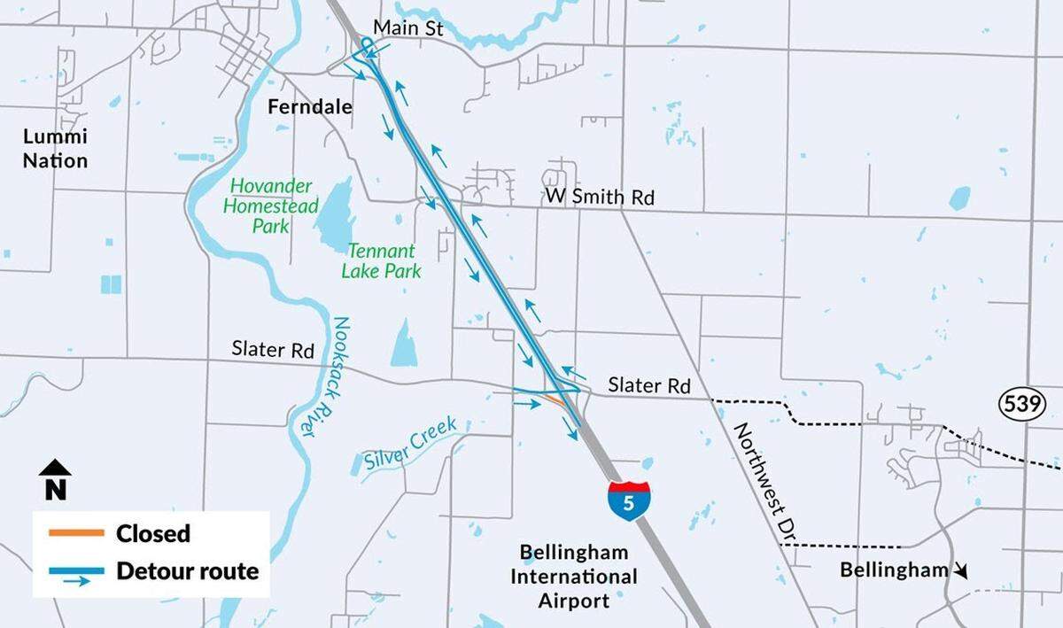 Slater Road to southbound I-5 on-ramp detour map