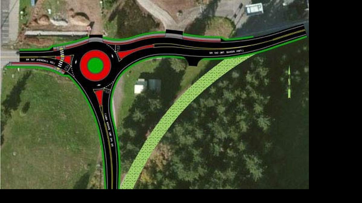 
Design of the roundabout going in at Kendall Road and Mount Baker Highway. Work gets underway Monday, July 27, and should be completed by fall.
