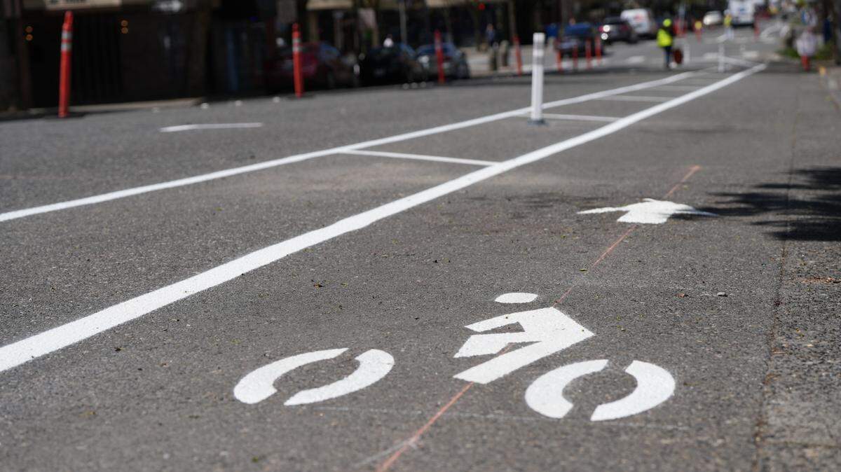A bike lane on Holly Street in downtown Bellingham, Wash. 