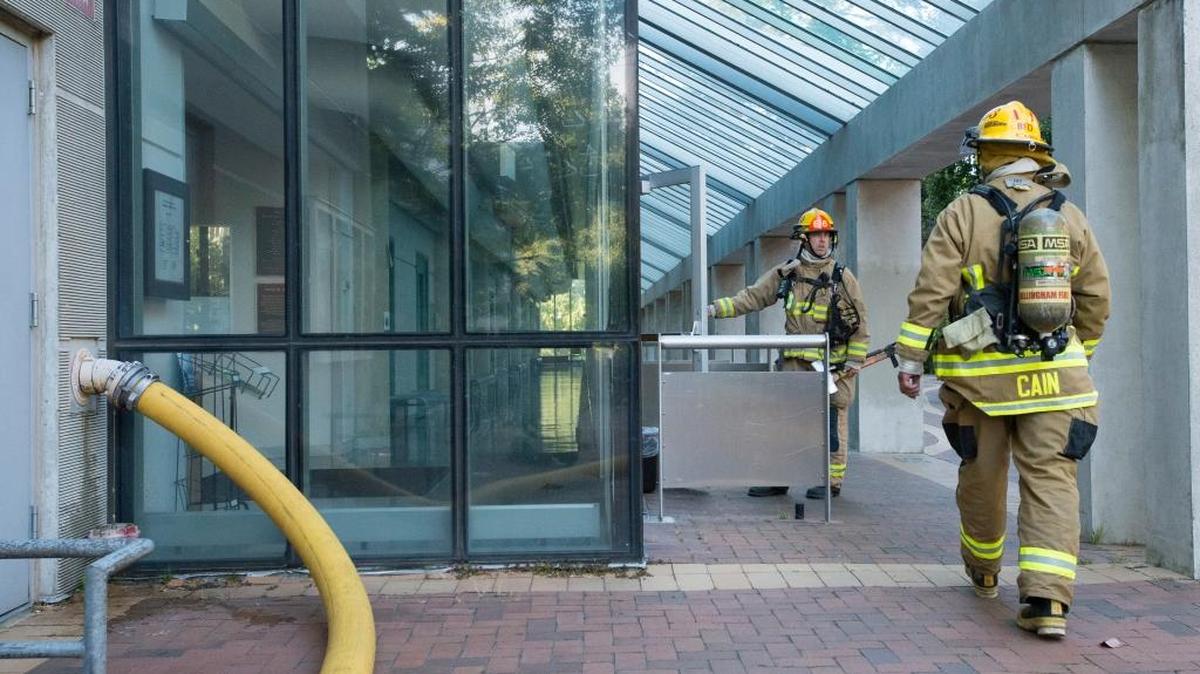 
A dozen firefighters were checked at St. Joseph hospital after breathing in an unknown gas from a chemical fire at Morse Hall on Tuesday, Aug. 25, at Western Washington University in Bellingham.
