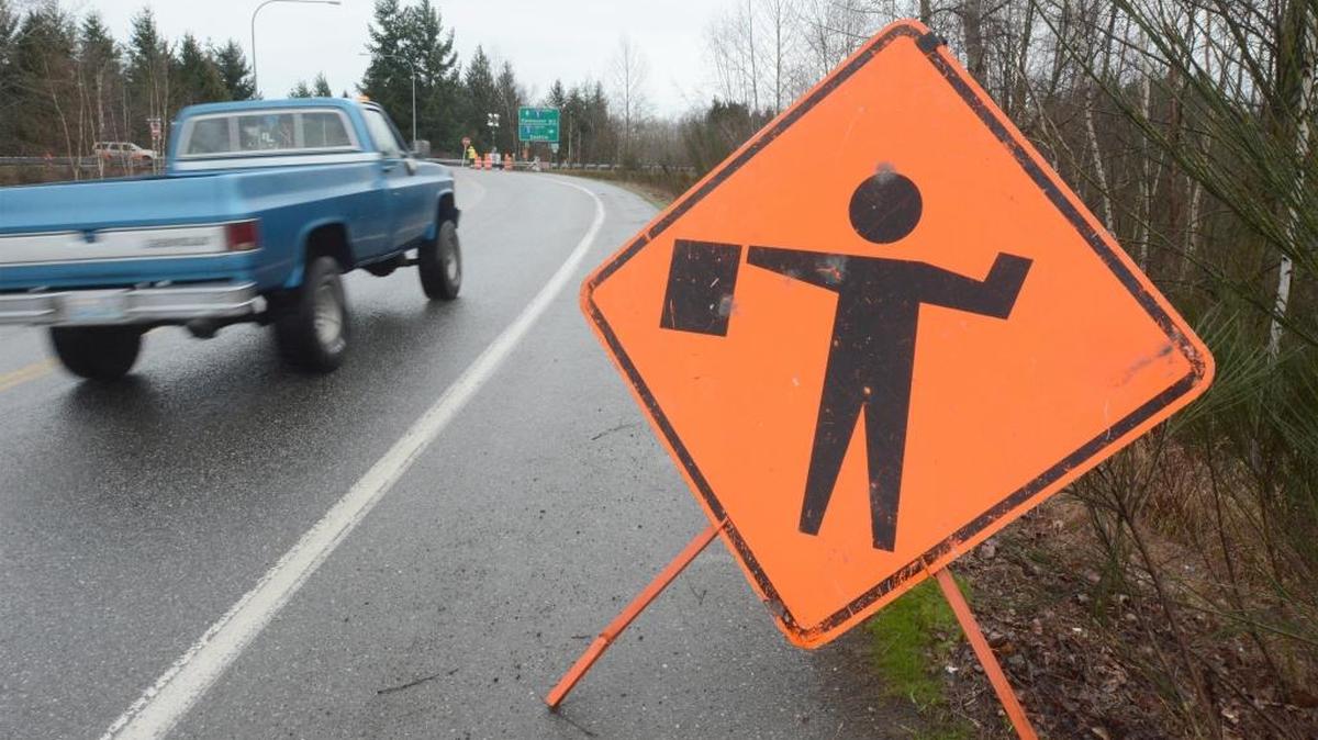 Vehicles pass over the Birch Bay-Lynden Road bridge over Interstate 5 on Wednesday morning, Feb. 17, 2016. As crews continue to repair the bridge, southbound lanes of I-5 below will be closed Monday and Tuesday nights, Feb. 22 and 23.