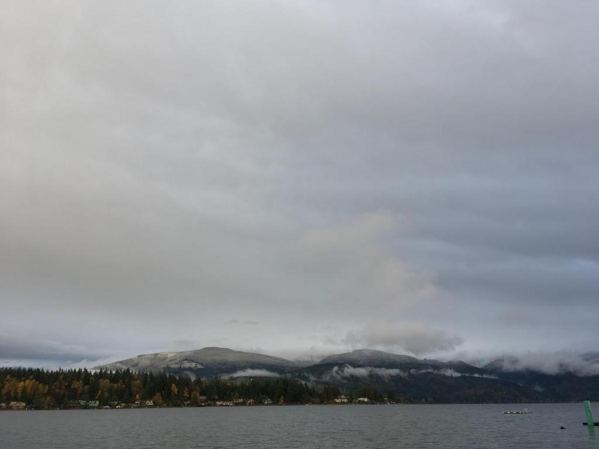 Snow can be seen on Stewart Mountain above Lake Whatcom, Nov. 2, 2017.
