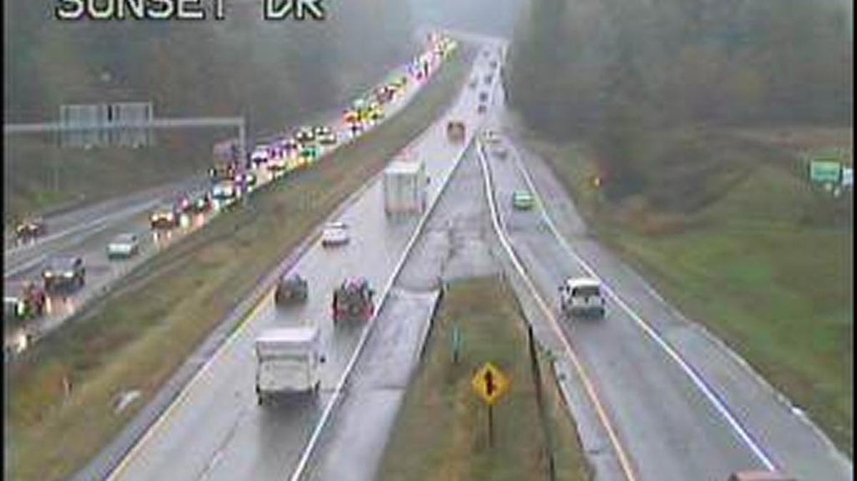 
The image from a WSDOT webcam shows the backup on Interstate 5 through Bellingham on Tuesday morning, Oct. 7.
