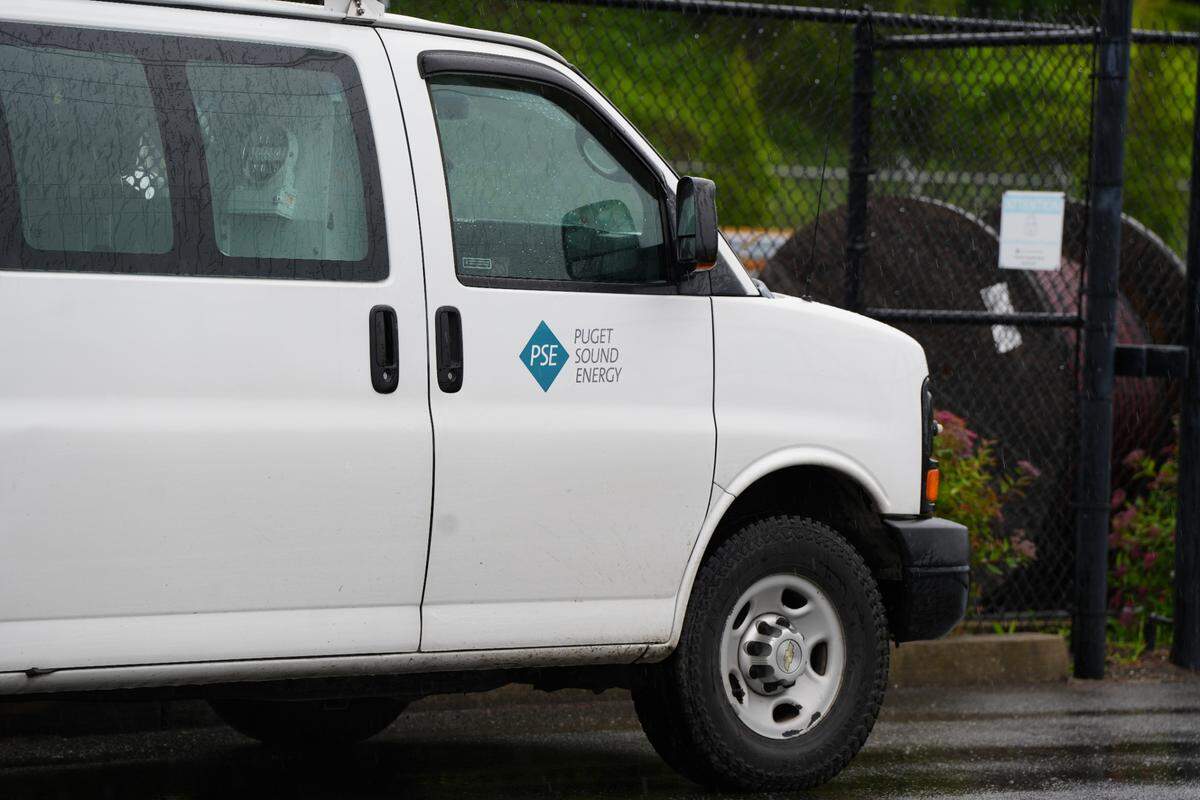 A truck enters the Puget Sound Energy facility on June 4, 2024, in Bellingham, Wash.