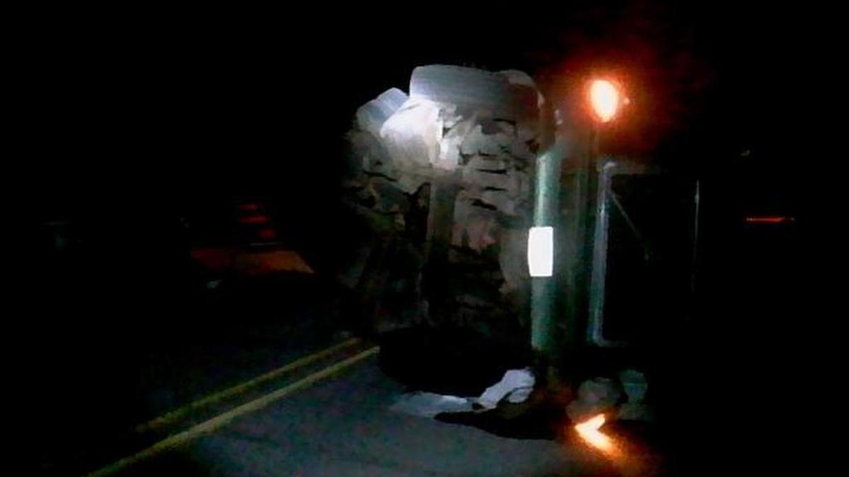 Semi, and a flatbed loaded with plywood, careened and rolled at the bridge near Diablo Lake Friday night, June 10, 2016, cutting off the road for hours in eastern Whatcom County.
