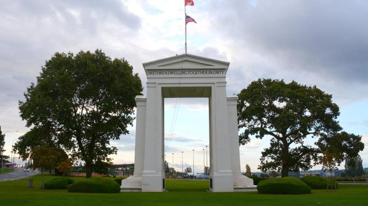 The Peace Arch Park sits on the U.S.- Canada border in Whatcom County. Despite the extra buying power with an improved exchange rate, border crossings have not rebounded as Canadians reconsider trips to the U.S.