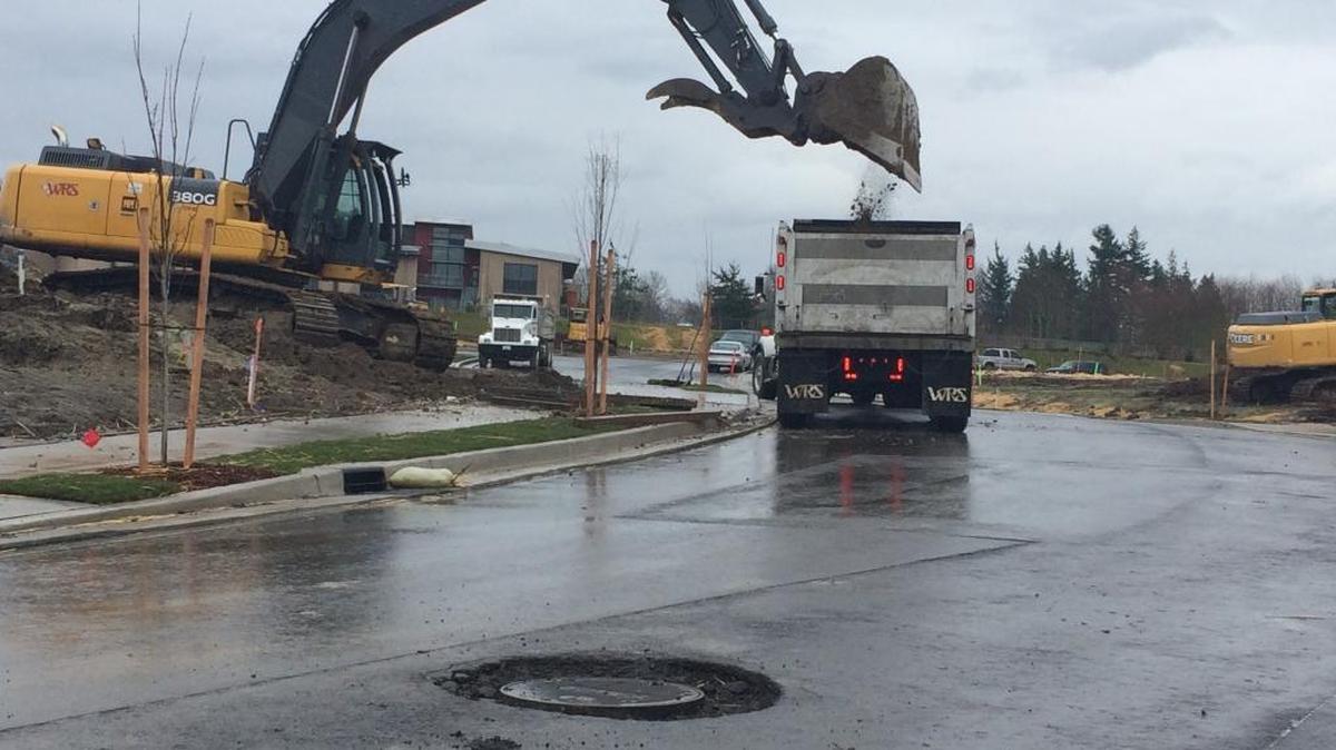Construction work at the new residential project The Meadows in Ferndale on Feb. 10. This residential project is one of several in Ferndale; once built it will add 157 new single-family homes to the community.