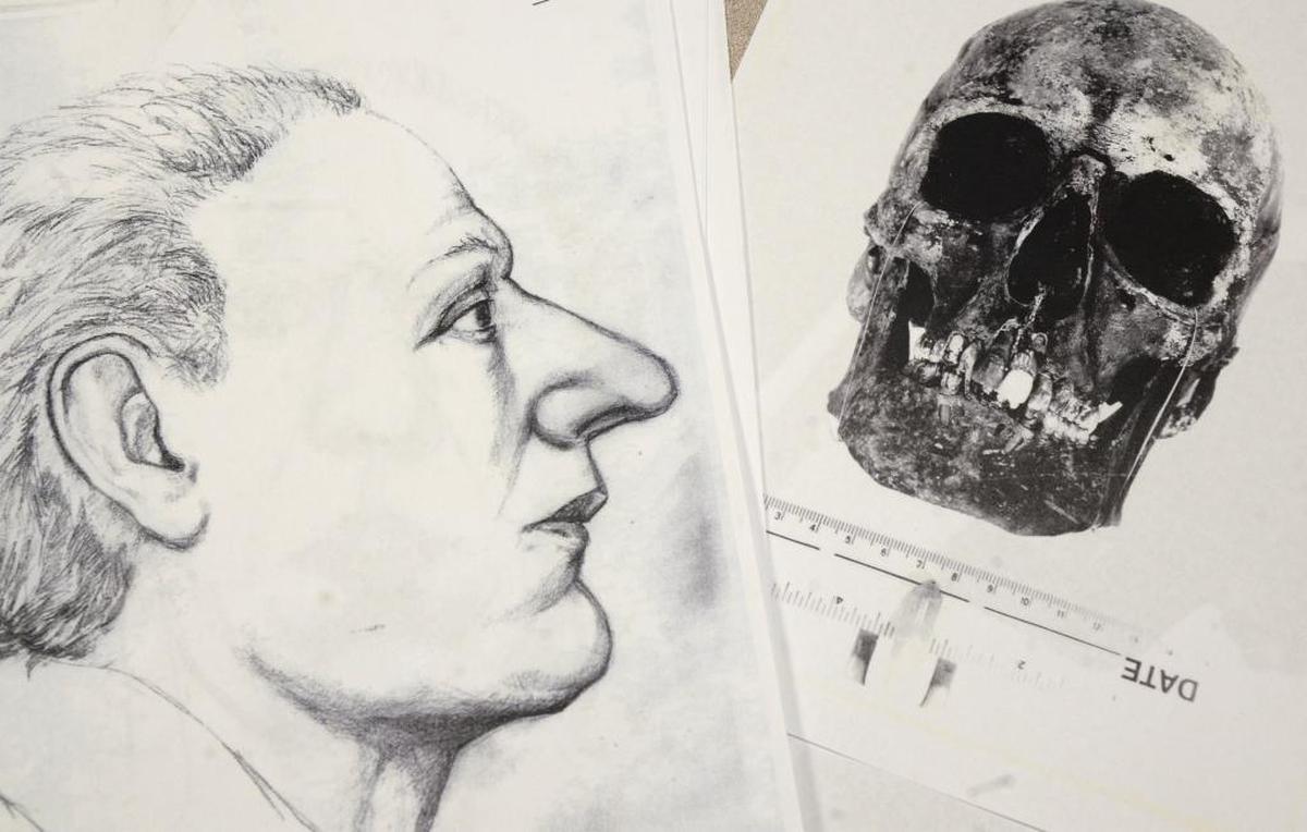 A forensic drawing and a photo of the skull of the unidentified body found at the steam plant at the Georgia-Pacific paper mill in Bellingham on Sept. 20, 1987.