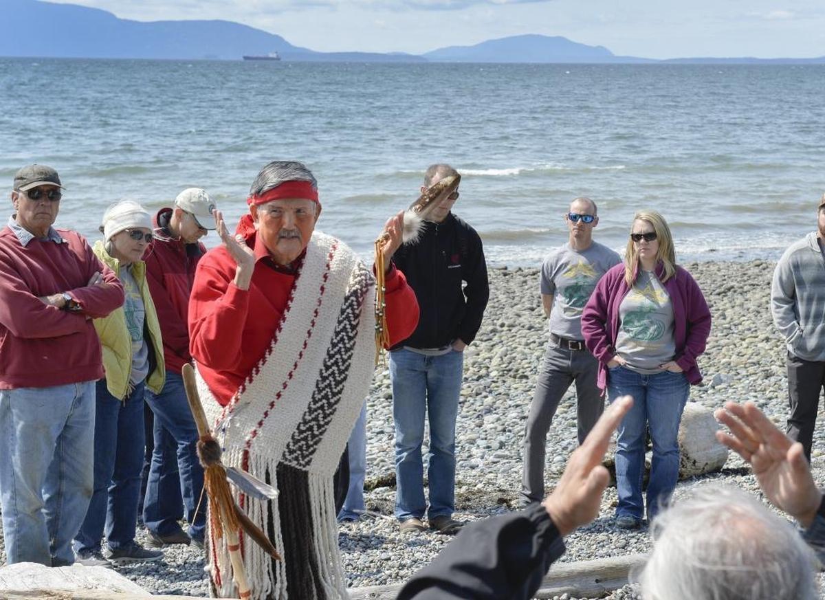 Bill James, traditional hereditary chief of the Lummi people, talks about the significance and heritage of the proposed Gateway Pacific Terminal coal shipping site west of Ferndale in 2015.