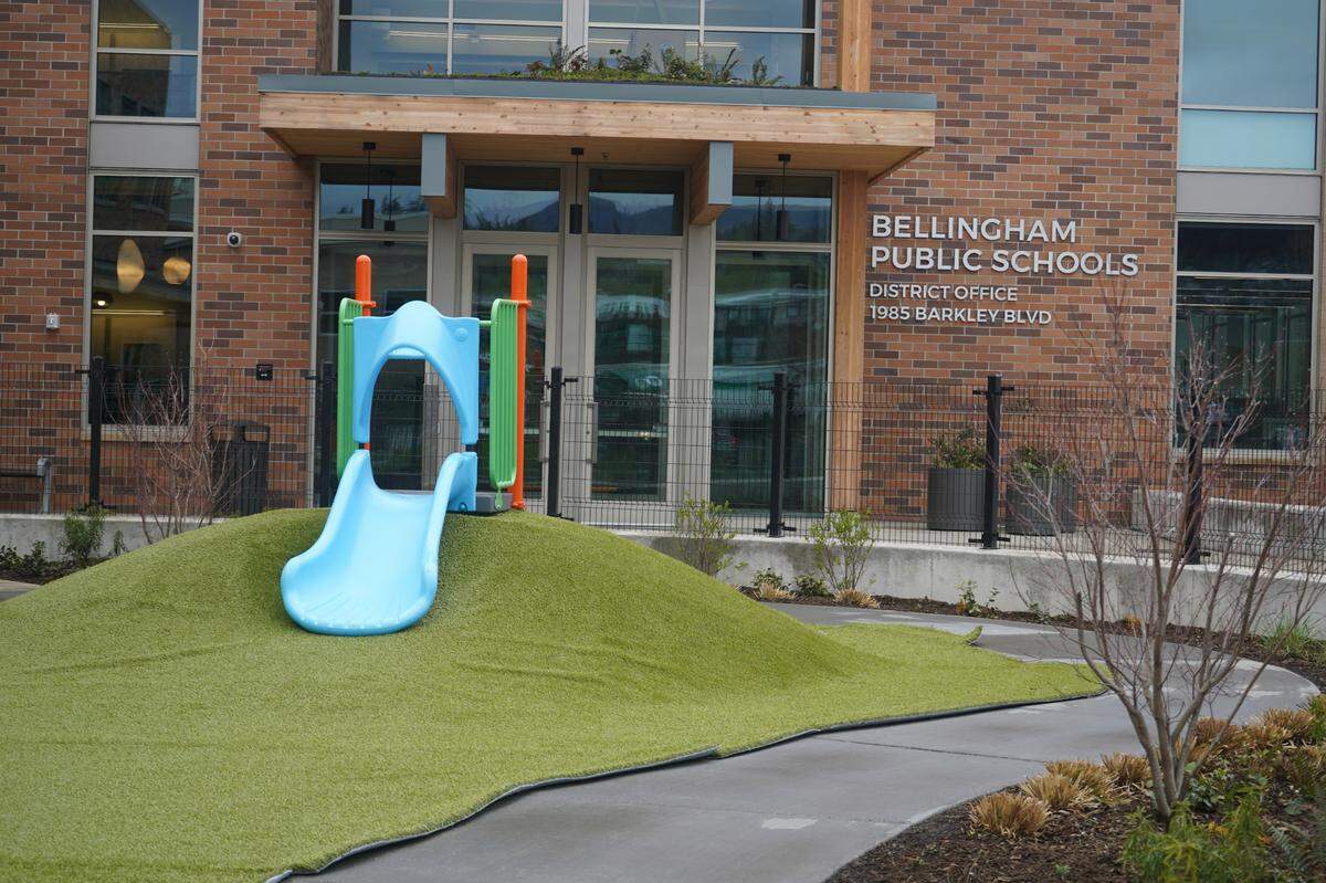 A playground is almost complete at the new Bellingham Public Schools District Office.