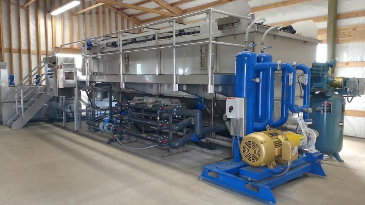 Here is a phosphorous recovery system that was built by Regenis. The company recently installed this system at Edaleen Dairy and is expected to remove around 80 percent of the phosphorous from manure wastewater, resulting in better soil nutrient management for the farm.