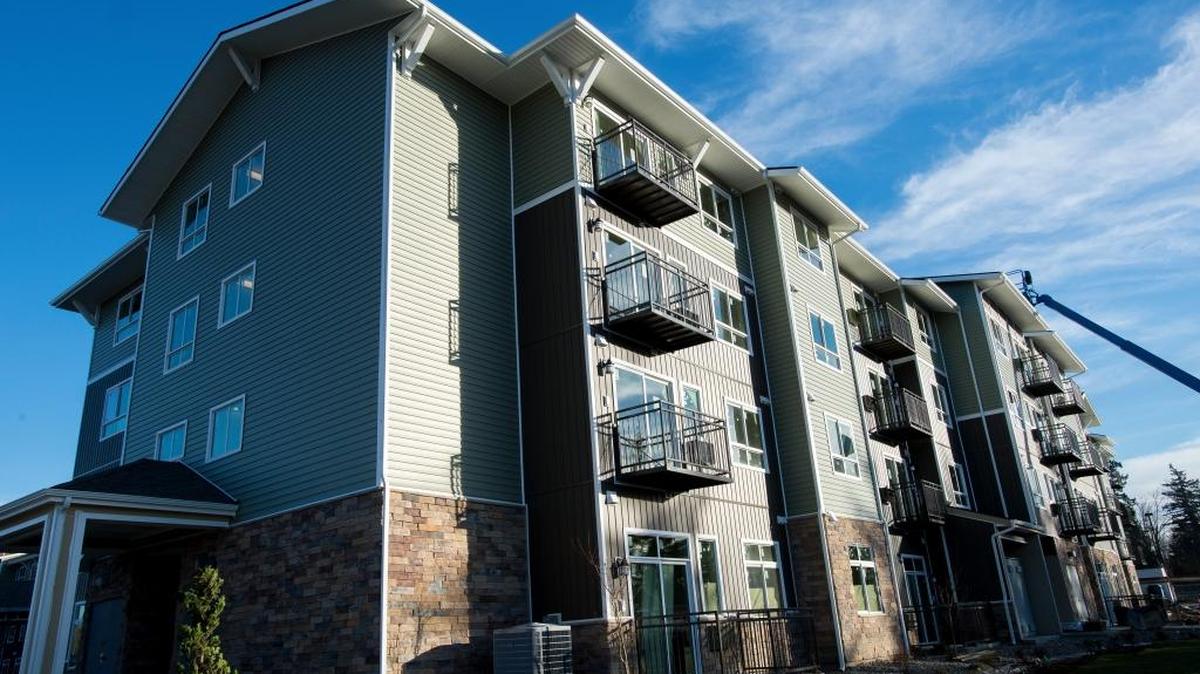 A nearly completed building at Affinity at Bellingham, an over-55 community off Telegraph Road, is shown Tuesday, Feb. 9, in Bellingham, Wash. A construction boom helped push retail sales in Whatcom County to a record high in the third quarter of 2015.