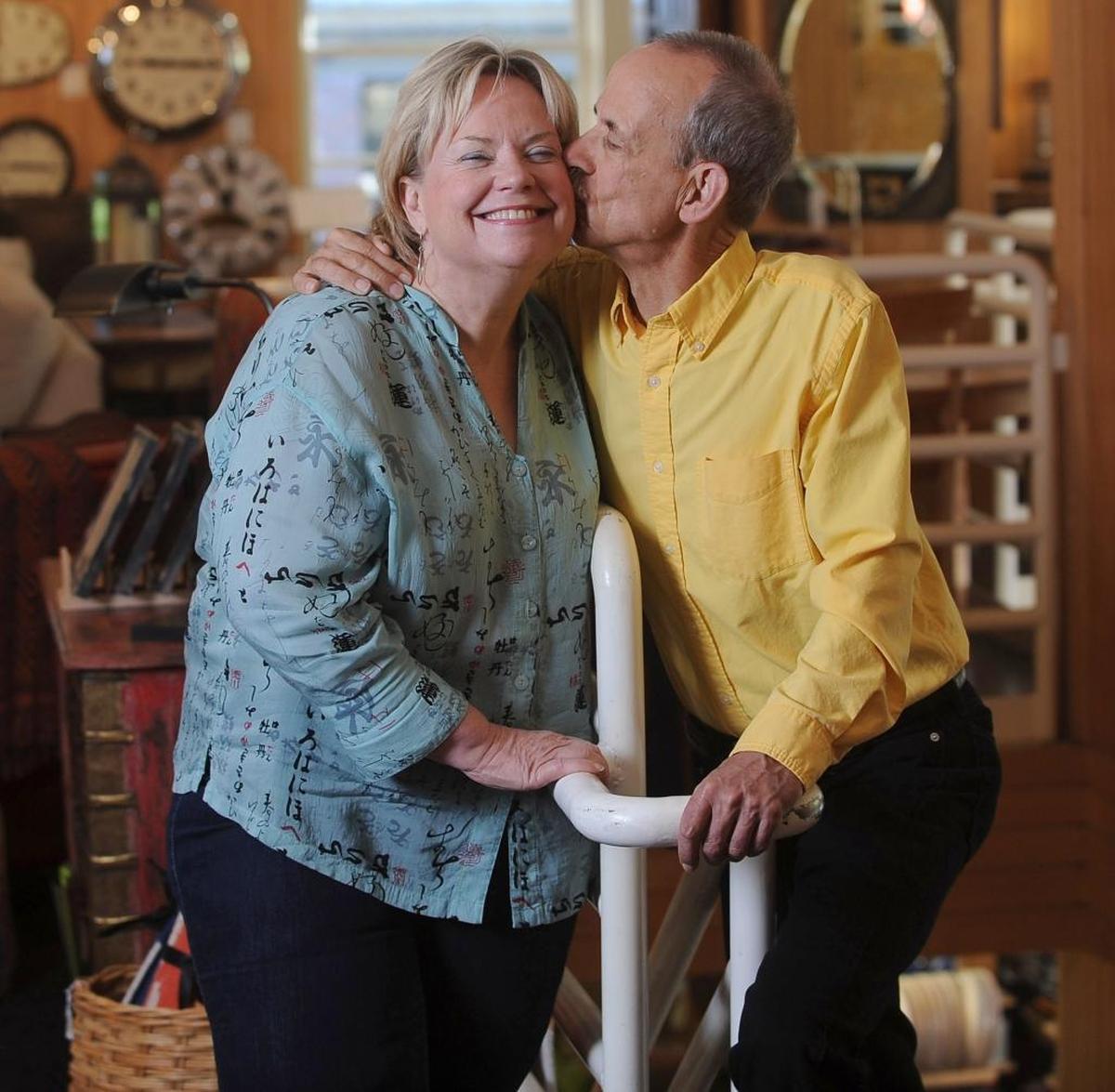 File photo of Chris Foss and Foster Rose celebrating the 40th anniversary of their downtown Bellingham store, The Greenhouse, taken Sept. 12, 2012. The couple is retiring and closing the store after 45 years.