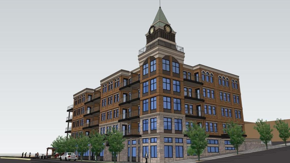 A rendering of Fairhaven Tower, which is scheduled to be completed in the summer of 2019. The five-story building will have 35 apartment units and 5,000 square feet of retail space.