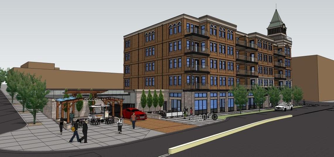 A rendering of Fairhaven Tower, which is scheduled to be completed in the summer of 2019. The five-story building will have 35 apartment units and 5,000 square feet of retail space.