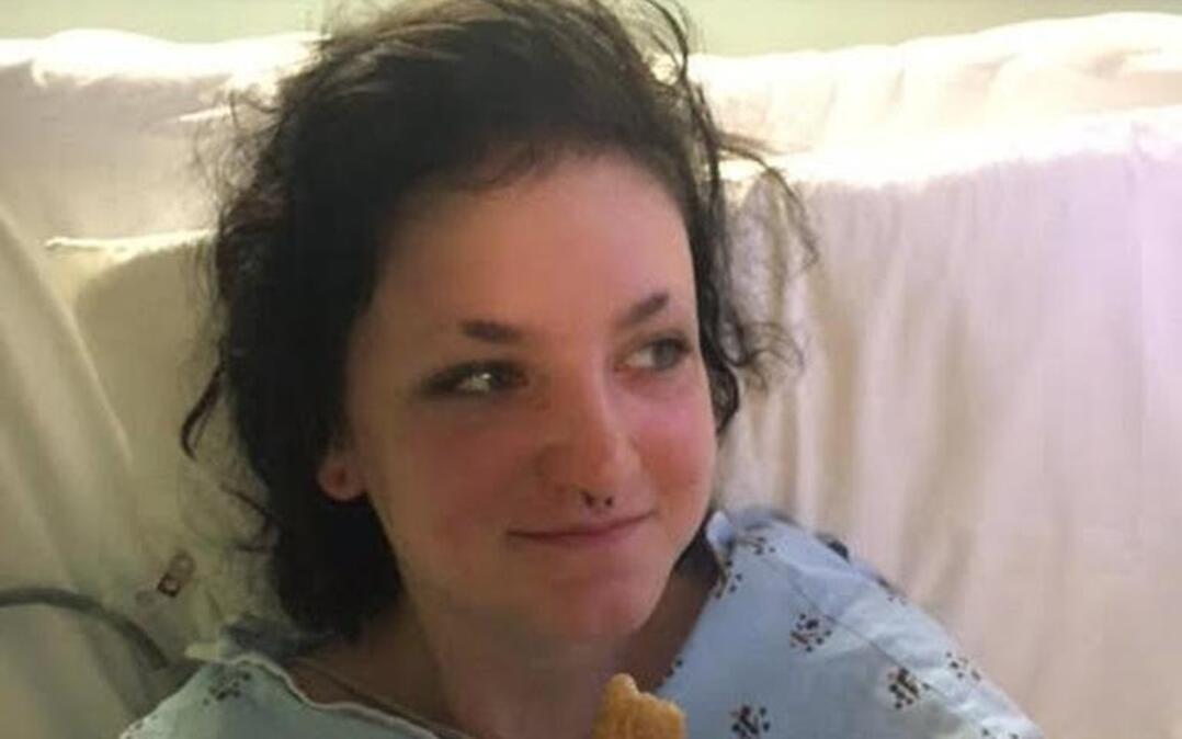 
In this July 13, 2015, photo provided by family friend Sara Esperance, Autumn Veatch eats a meal of chicken nuggets at the Okanogan Douglas Hospital in Brewster. Veatch, 16, of Bellingham survived a plane crash Saturday, July 11, that killed her step-grandparents and forced Veatch to hike her way to safety.
