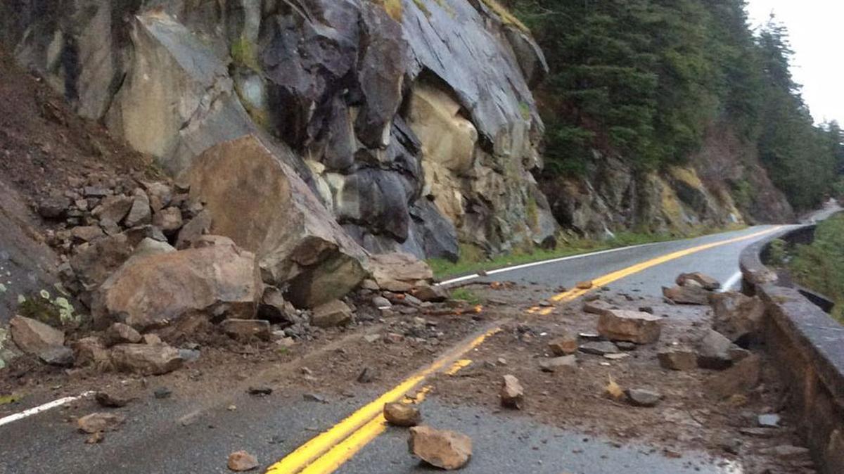 A rockslide closed Chuckanut Drive early Wednesday, March 15. Washington State Department of Transportation has called a geotechnical engineer to assess the stability of the rocks and slope above. A bridge crew will also need to inspect the area, WSDOT said.