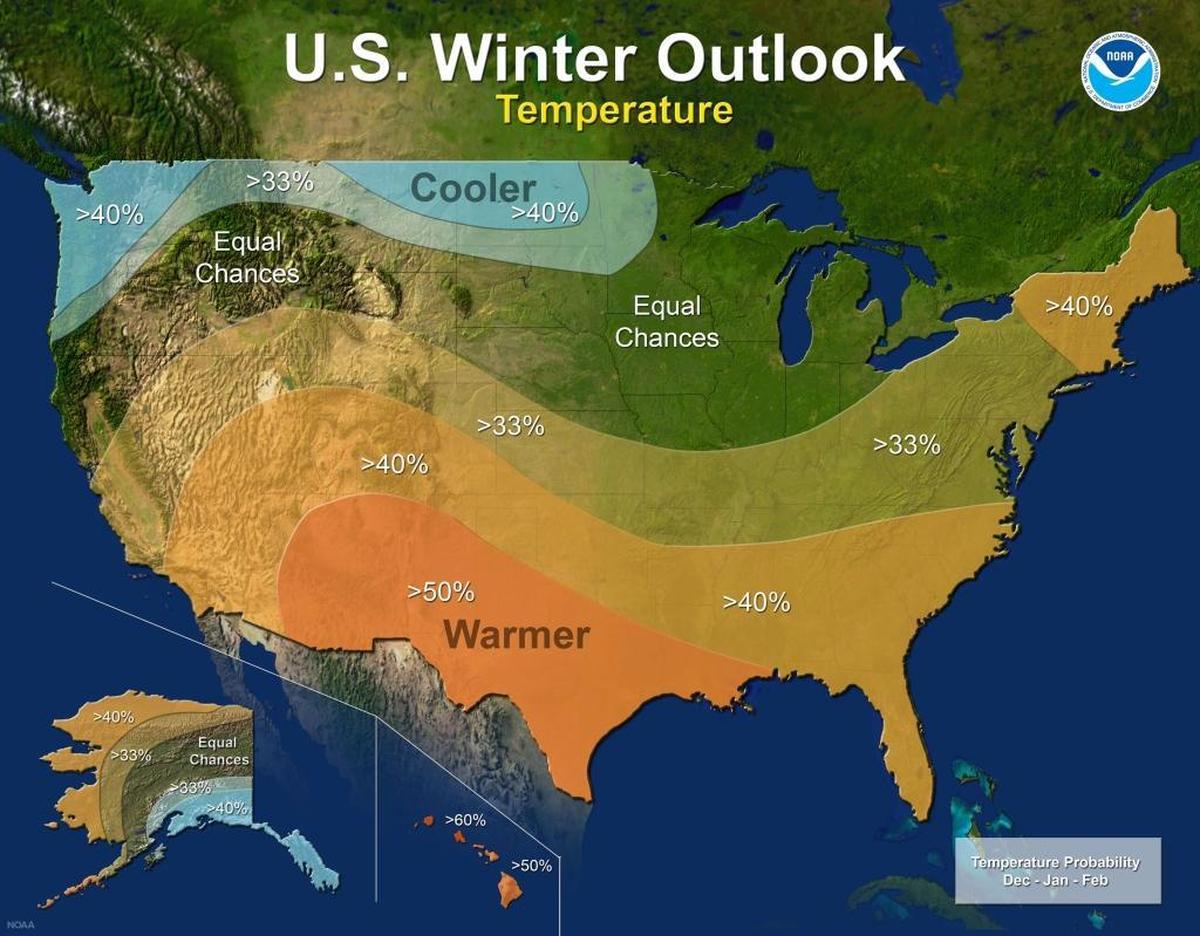 NOAA’s Climate Prediction Center calls for colder than average temperatures across the Pacific Northwest in 2017-18.