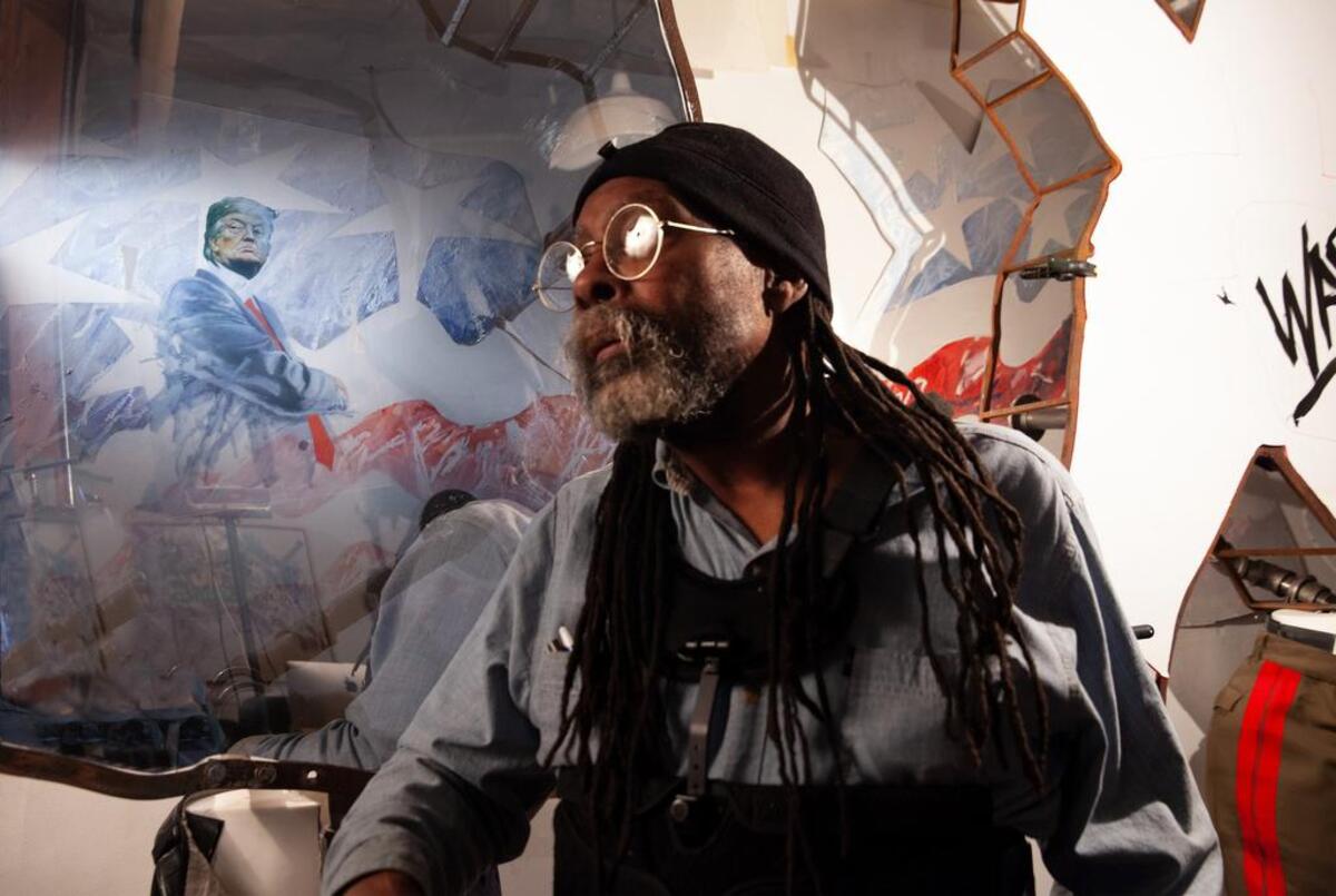 Artist Ed Bereal in his Whatcom County studio in 2019. Over the decades, Bereal has only become more confrontational, exploring such themes as gun violence, racism, police brutality and corporate greed.