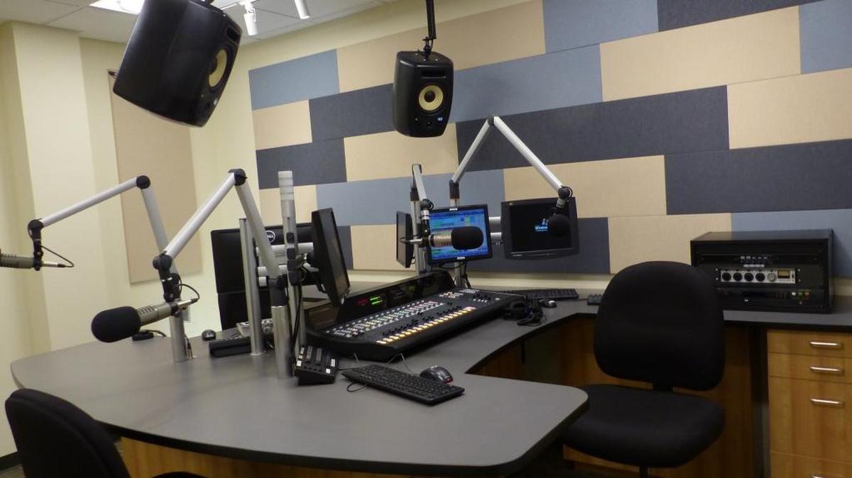 The new radio studio for Praise 106.5 FM in the Dorothy Haggen Building in Barkley Village. The Christian music radio station recently moved from Lynden into the new space.