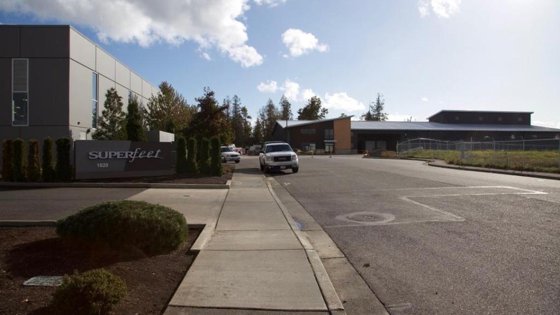 A view of the Superfeet headquarters in Ferndale, with its new manufacturing facility on the right. The manufacturing facility is expected to be ready in early 2018.