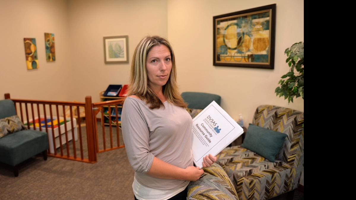 
Office manager Meghan Hoglund in expanded lobby at the remodeled Domestic Violence & Sexual Assault Services offices in the Douglas Building in downtown Bellingham on Thursday, July 16, 2015.
