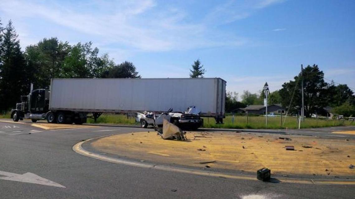 A Ferndale man died following a crash in the roundabout at Northwood and East Badger roads northeast of Lynden on Monday.