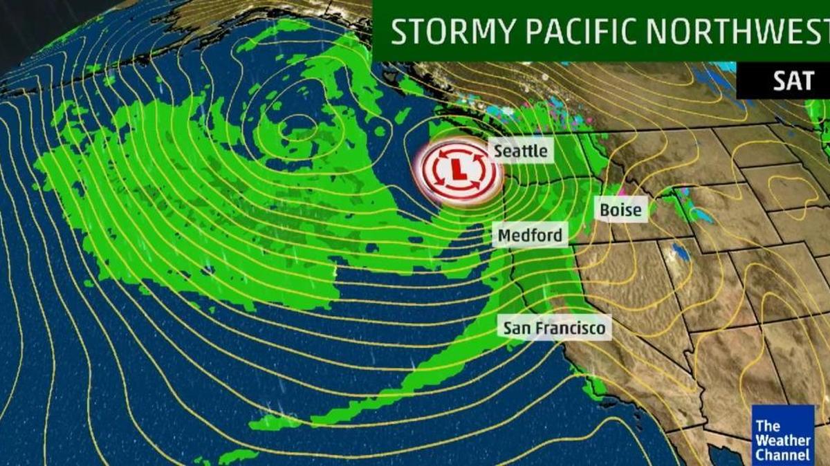 A monster low-pressure system spun off Typhoon Songa is churning across the Pacific toward the Northwest, carrying heavy rain and powerful winds forecasted for Saturday.
