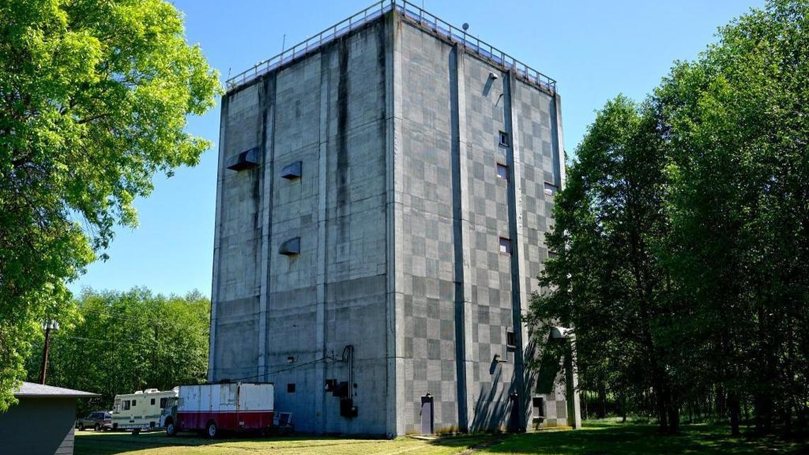 This former Cold War-era radar tower near Birch Bay – five stories of reinforced concrete – is listed for sale at $1.5 million. The Air Force’s 757th Radar Squadron was stationed at Blaine AFS from 1951 to 1979; most of the site is now Bay Horizon Park.