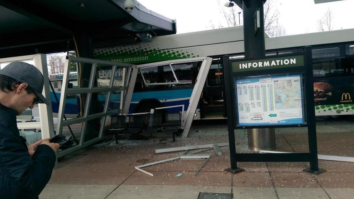 The driver of this WTA bus mistakenly hit the gas pedal instead of the brakes, causing the bus to slam into the concourse at Cordata Station on Thursday, according to police.