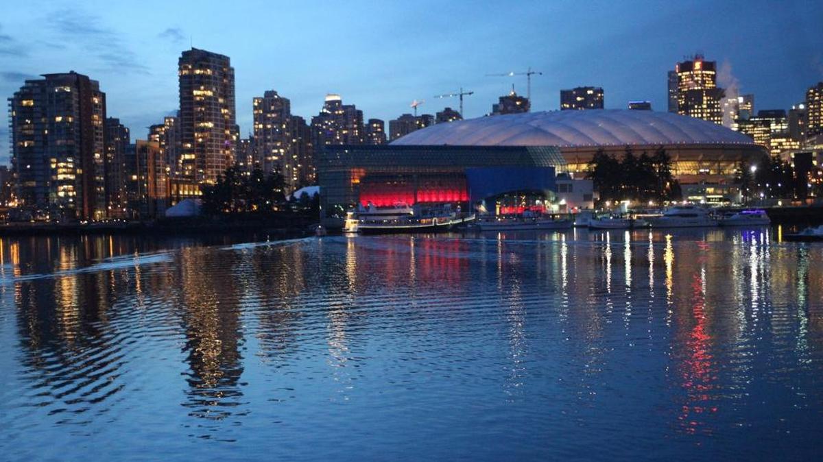The Vancouver, B.C., skyline just before the opening ceremonies for the 2010 Olympic Winter Games. In the past six years real estate prices have jumped significantly, putting Vancouver at the top of the list of global cities likely to experience a major decline in real estate prices.