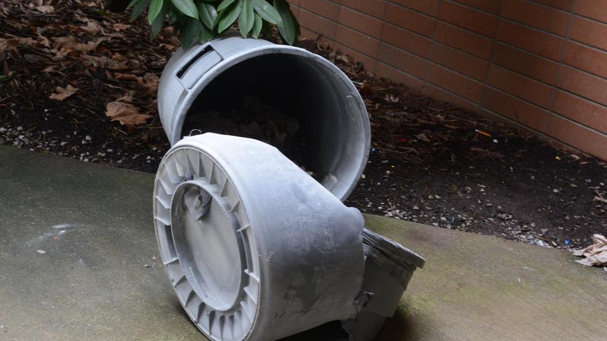 A garbage can melted in a suspected arson at Sehome High School on Thursday afternoon, Feb. 4, 2016. It was the second fire in a school bathroom in three hours.
