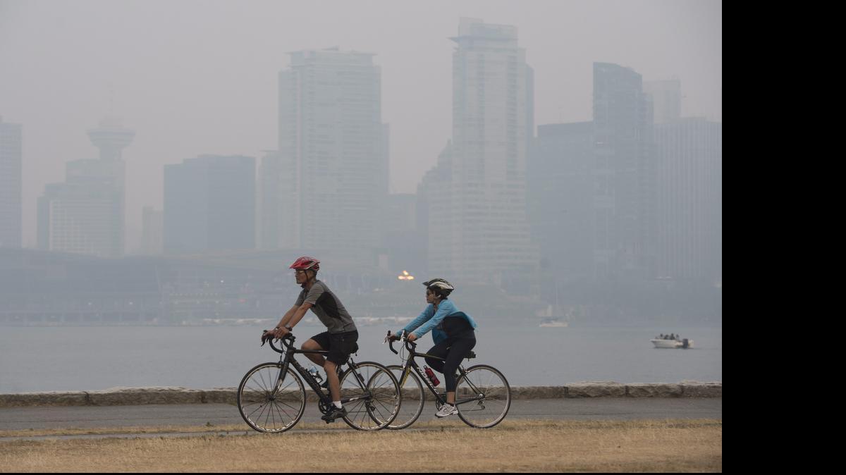 
Smoke from wildfires in the interior of British Columbia blanket downtown Vancouver, B.C., on Sunday, July 5.
