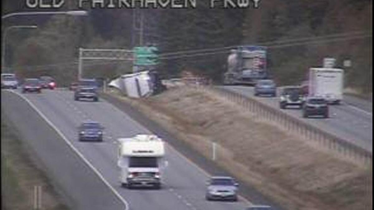 
A stretch of northbound Interstate 5 in Bellingham will shut down for about four hours Tuesday night, Sept. 8, near Fairhaven to clear the wreckage from a semitruck crash earlier in the day
