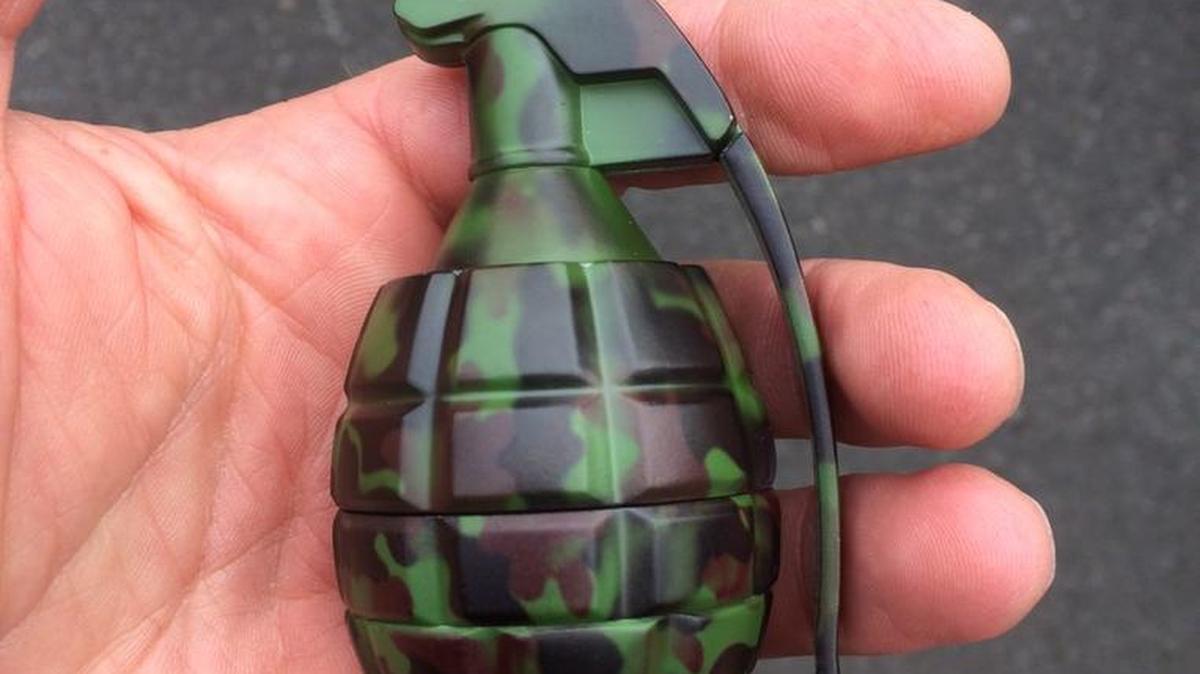 TSA personnel found this marijuana grinder, designed to resemble a grenade, inside carry-on luggage at Bellingham International Airport on Saturday morning, April 9. The discovery prompted a response from the Bellingham Police Department bomb squad and delayed four departing flights.